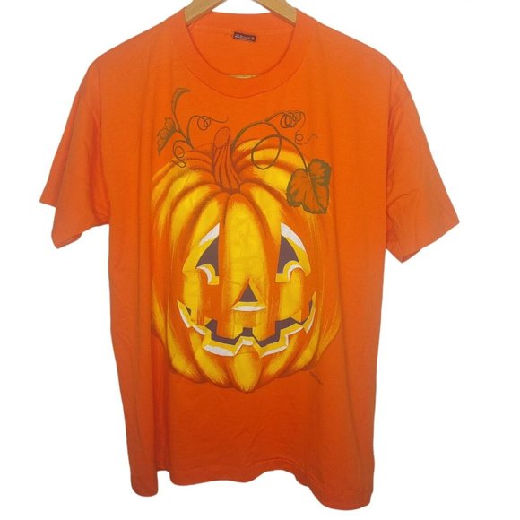 Vintage 91 Single Stitch Brown's Pumpkin Patch Men's XL T Shirt Orange Halloween - Picture 1 of 8